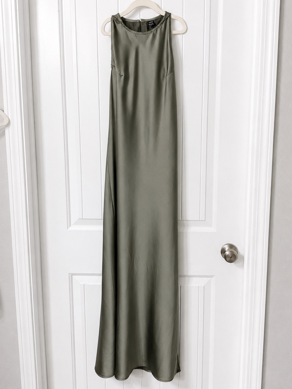 SHEIN Satin Maxi Dress Sage Green High Neck Sleeveless Slip Dress Size M - Picture 3 of 13